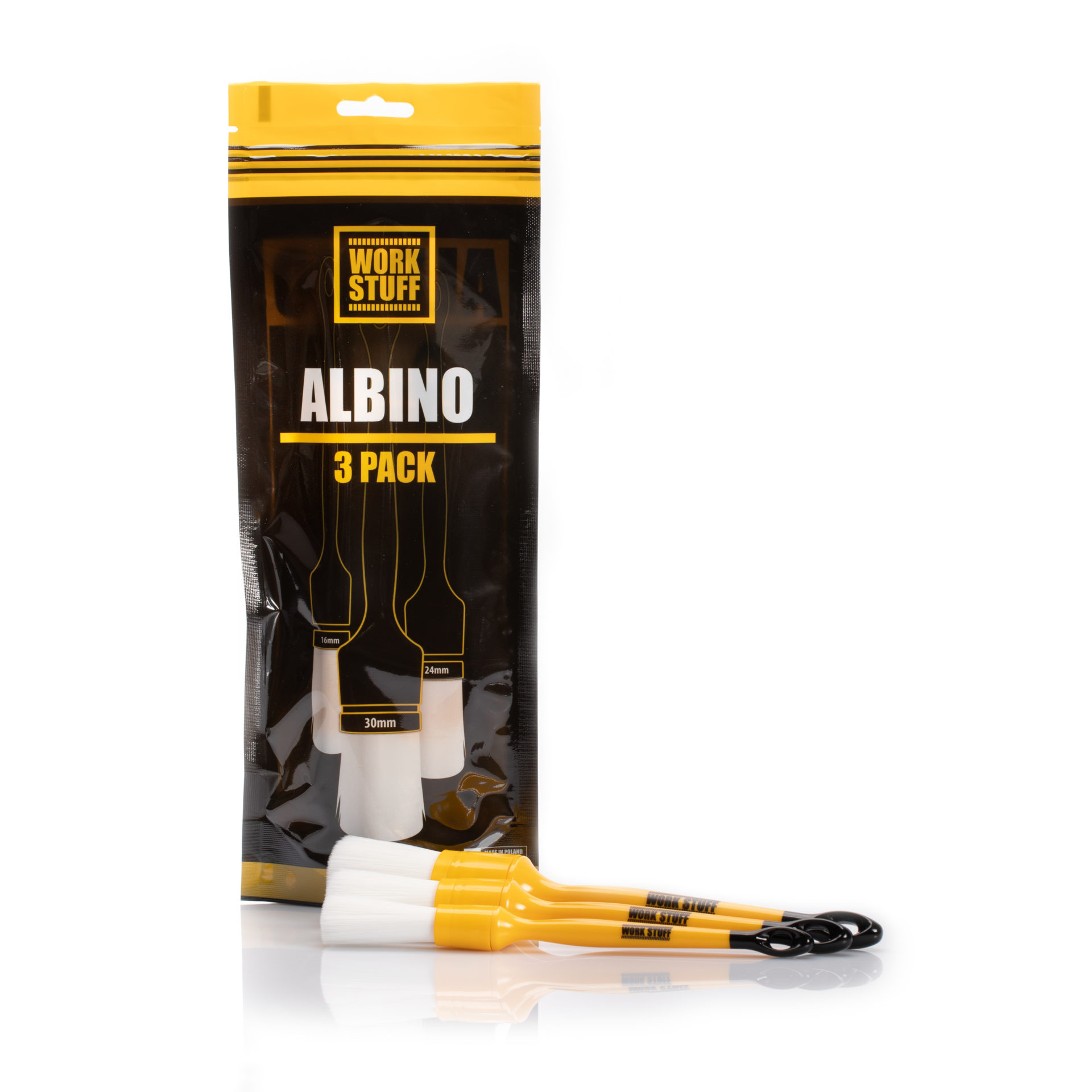 Achieve a gentle, yet effective clean with the Work Stuff Detailing Brush ALBINO 3-pack set. These highly delicate brushes are perfect for prewash, and are suitable for use on delicate car interior works such as steering wheel cleaning or leather decor.