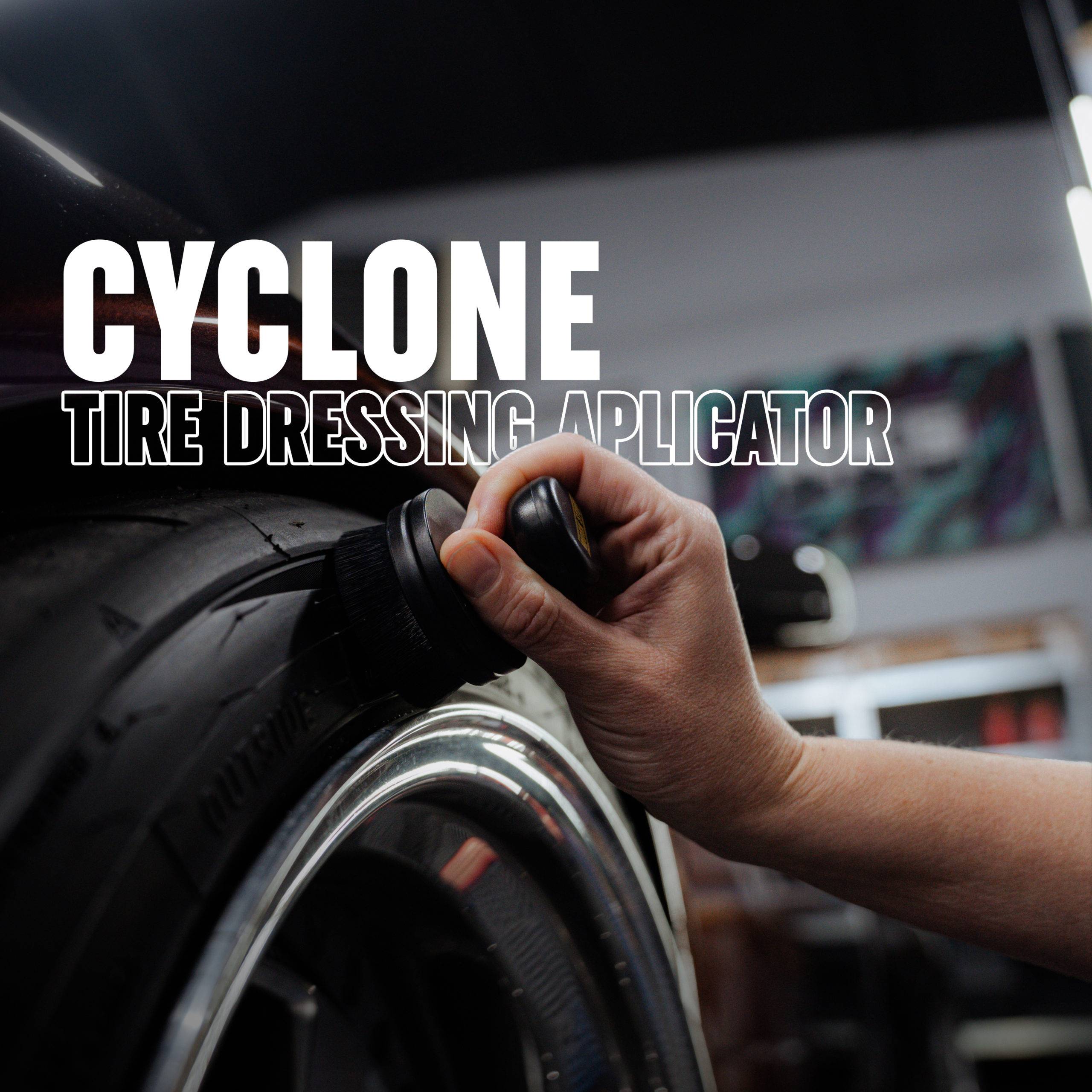 WORK STUFF CYCLONE tire dressing applicator in use