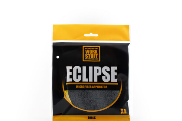 Aplicador de microfibra Work Stuff Eclipse XL en amarillo, negro y blanco sobre fondo blanco. Aplicador de microfibra Work Stuff Eclipse XL en amarillo, negro y blanco sobre fondo blanco.