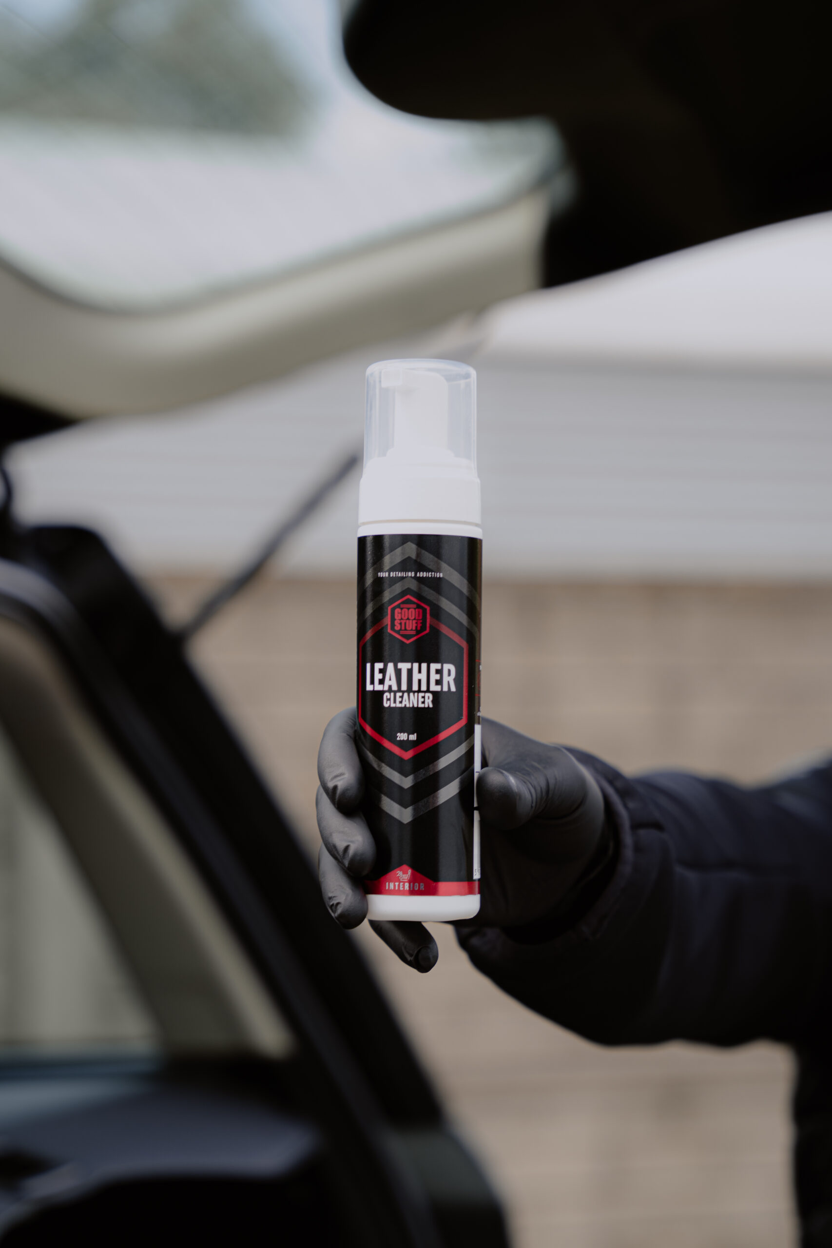 Leather cleaner used during automotive leather detailing